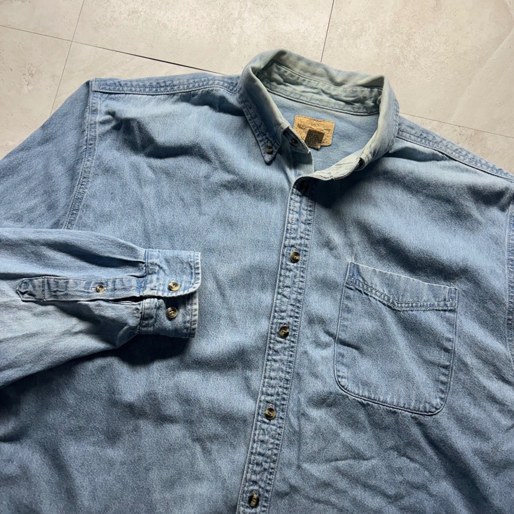 Vintage Denim Button Down Shirt Light Wash Mens Large Phillips Lighting Workwear